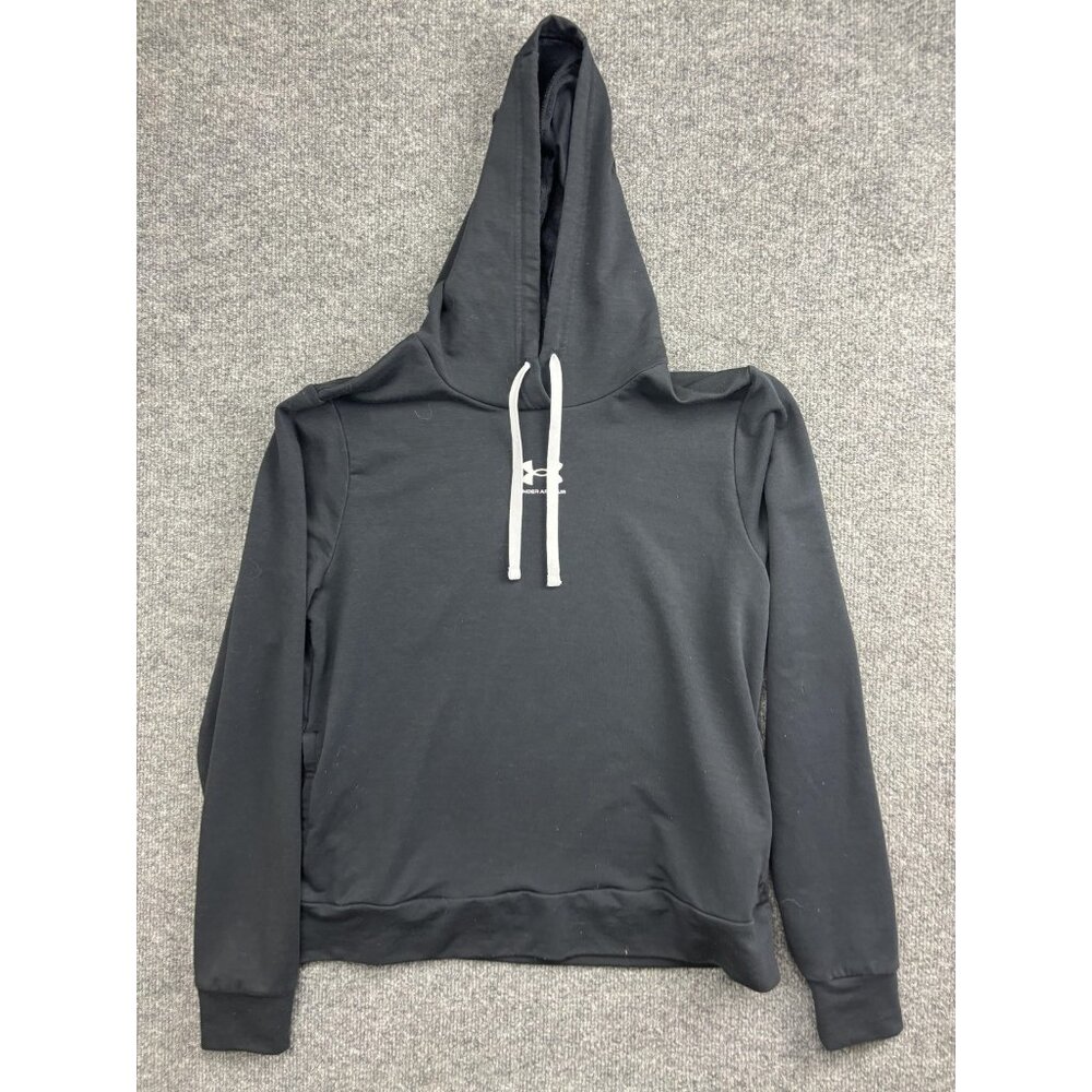 Under Armour Hoodie Womens Small Black Pullover Stretch Sweatshirt Logo Athletic